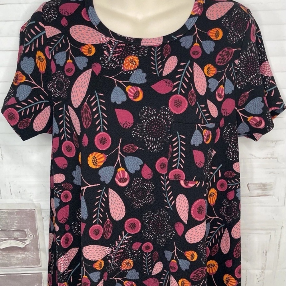 LuLaRoe Carly Swing Womens Black Pink Floral Stretch Hi Lo Dress Sz. X Small XS